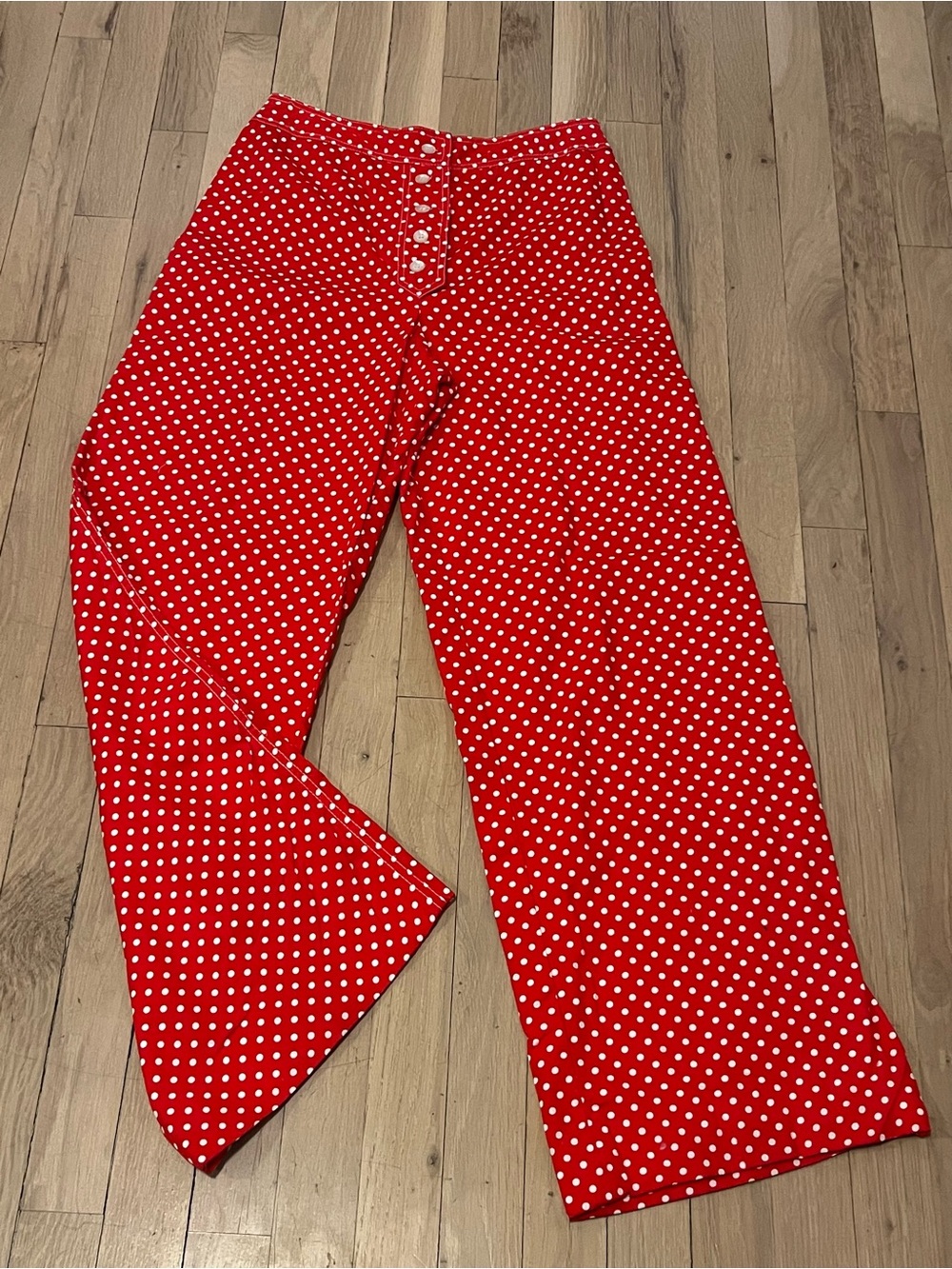 The Beene Bag Red Polka Dot Pants - Wide Leg, Button Front